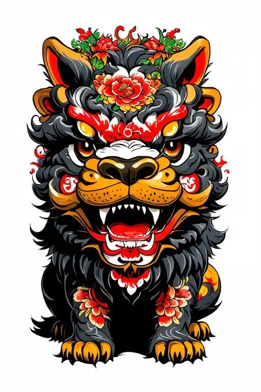traditional Japanese foo dog tattoo design idea