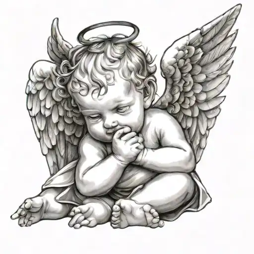 baby angel with wings tattoo design idea