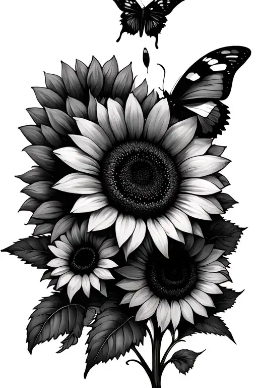 sunflowers and butterflies tattoo design idea