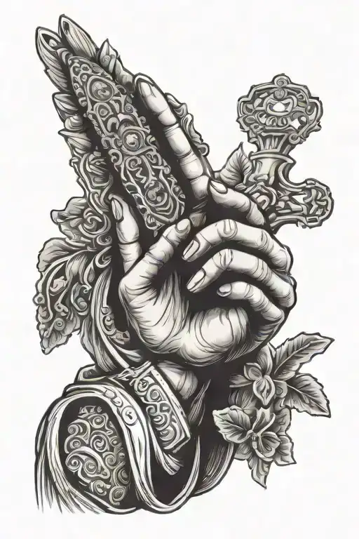 prayer hands with Jesus Christ holding tattoo design idea