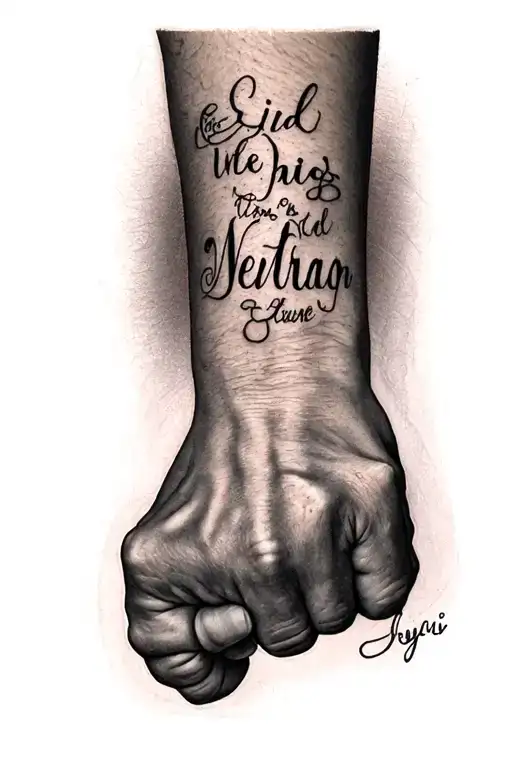 fist bumping with kids name tattoo design idea
