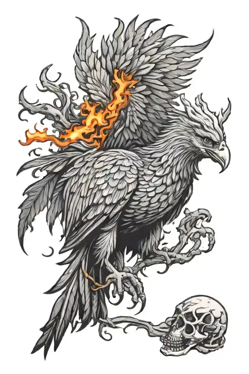phoenix rising from ashes with a 45 pound plate clutched in talons tattoo design idea