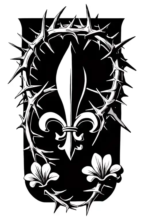 crown of thorns and Fleur de lis symbol incorporated tattoo design idea