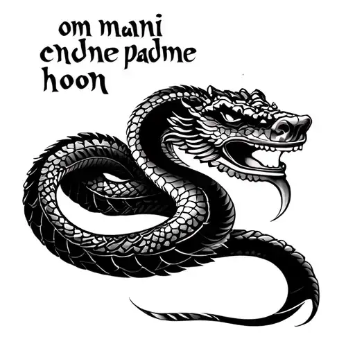 cobra, buddha, indian theme tattoo with slogan om mani padme hoon tattoo design idea