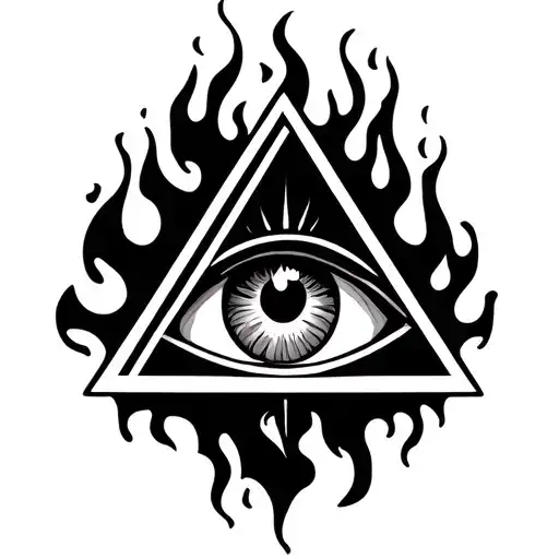 eye of providence in triangle in flames tattoo design idea