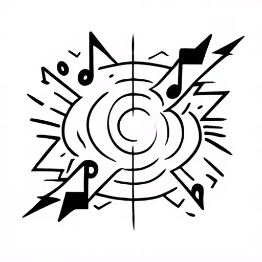 TCB with music notes and lightning bolts surrounding tattoo design idea