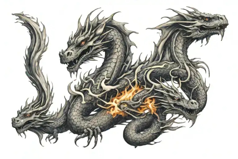 4 smoke dragons breathing fire tattoo design idea