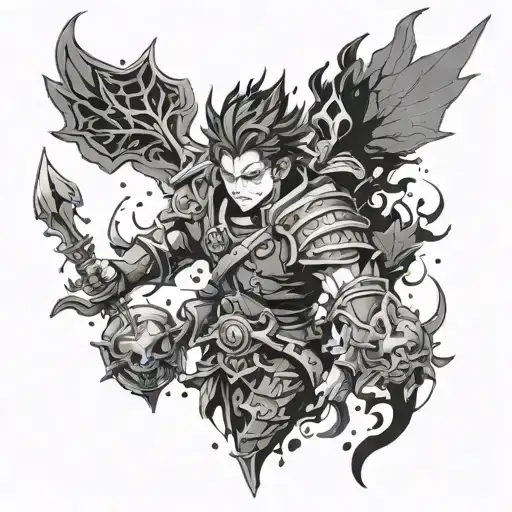 Design me a tattoo that is minimal and on my hand, and the design is a mix of the anime Black Clover and the game dota 2 tattoo design idea