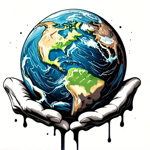 hands holding earth globe melting with a travel theme tattoo design idea