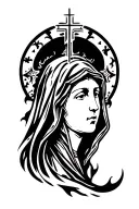 Gothic inspired virgin mary sleeve with christian motifs tattoo design idea