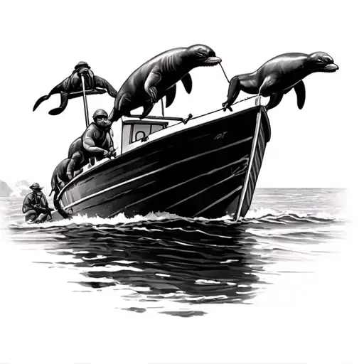 navy seals coming ashore by boat tattoo design idea