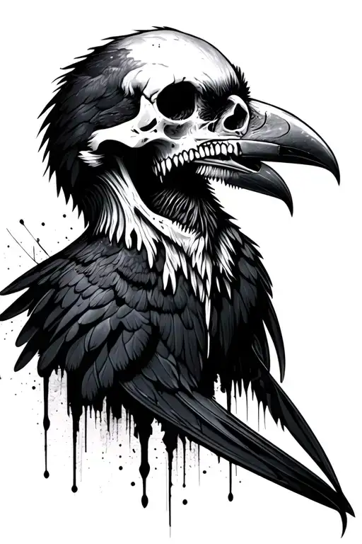 Raven skull poe grunge design tattoo design idea
