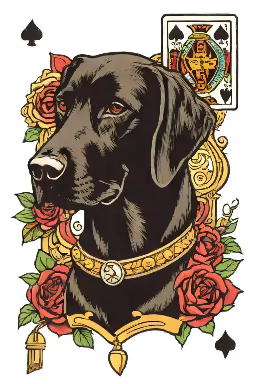 Blackjack with a black lab dog tattoo design idea