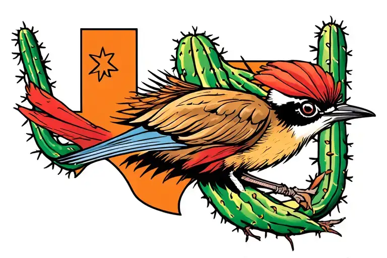 roadrunner, Texas cactus tattoo  tattoo design idea