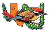 roadrunner, Texas cactus tattoo  tattoo design idea
