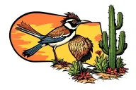 roadrunner, Texas cactus tattoo  tattoo design idea