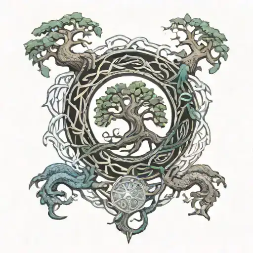 Yggdrasil With Jormungandr The World Serpent Tattoo tattoo design idea
