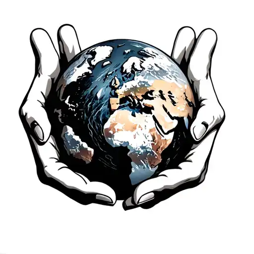 earth in hands holding tattoo design idea