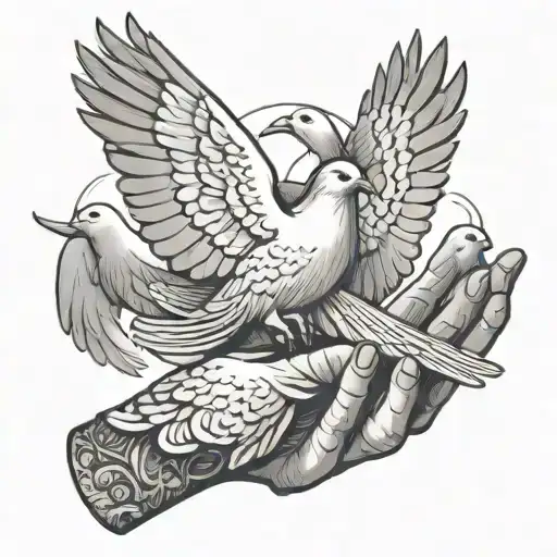 prayer hands with doves flying tattoo design idea