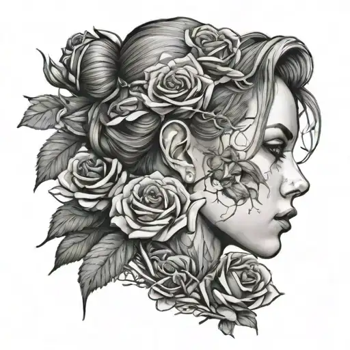 BDSM girl profile roses wrapped loosely tattoo design idea