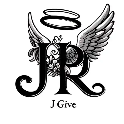 initals J R J and give R wings and a halo make it cursive  tattoo design idea