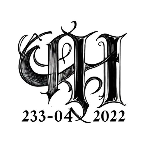Letter H including the date 23.04.2022 in the H bar with fine calligraphy tattoo design idea
