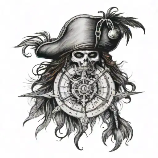 jack sparrow compass and skull tattoo design idea