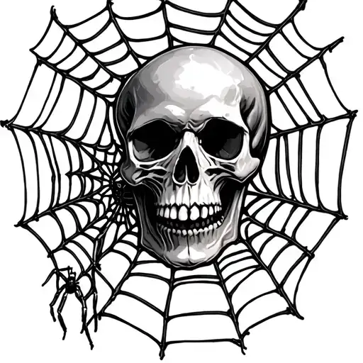 skull and spider web tattoo design idea
