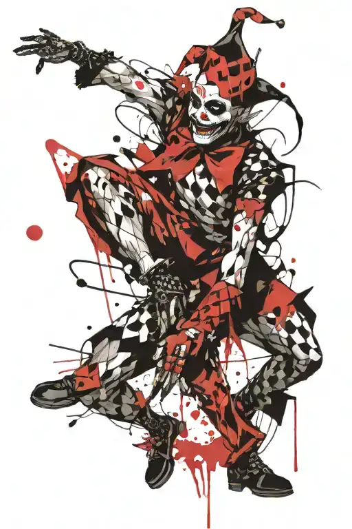 dancing and smiling jester tattoo design idea