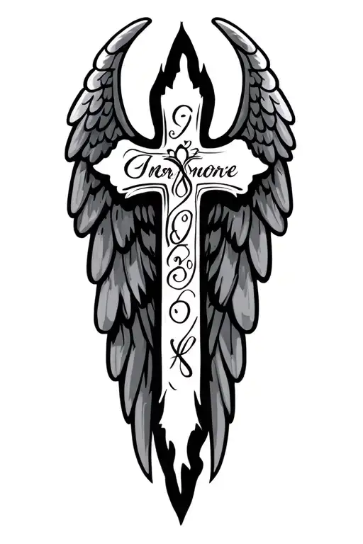 wings with cross rip mom tribute tattoo design idea