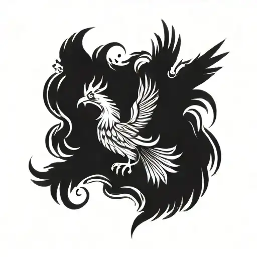 phoenix with open wings and fire tattoo design idea