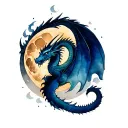 an midieval dragon and a moon in background  tattoo design idea