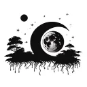 2 WAXING GIBBOUS and a WANING CRESCENT moons in the sky tattoo design idea