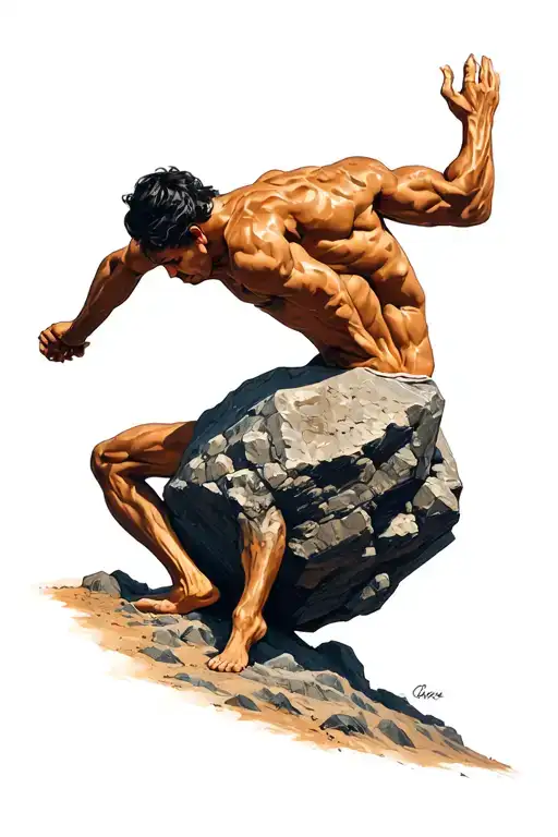the myth of sisyphus pushing a rock tattoo design idea