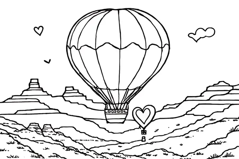 hot air balloon with heart and palo duro canyon scene  tattoo design idea