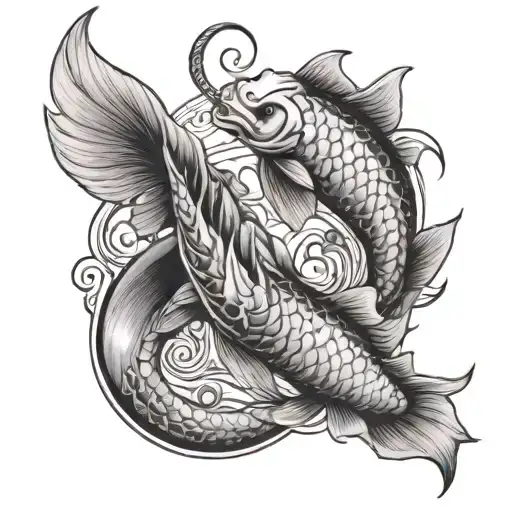 Give me a tattoo with the 2 pisces koi fish and an capricorn seagoat symbolizing the unity of a grandmother,mother,son tattoo design idea