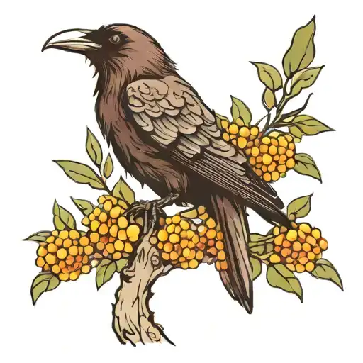 wattle tree with raven perched tattoo design idea