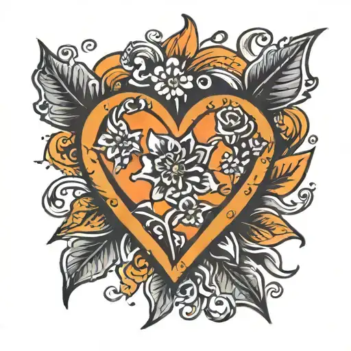 224 orange heart shape tattoo design idea