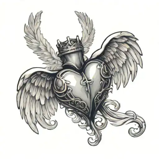 A human heart made or armor with a angel wings spread open tattoo design idea