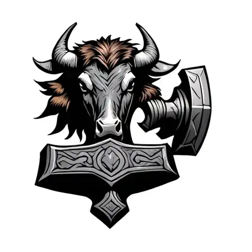 thors hammer mixed with a carabao tattoo design idea