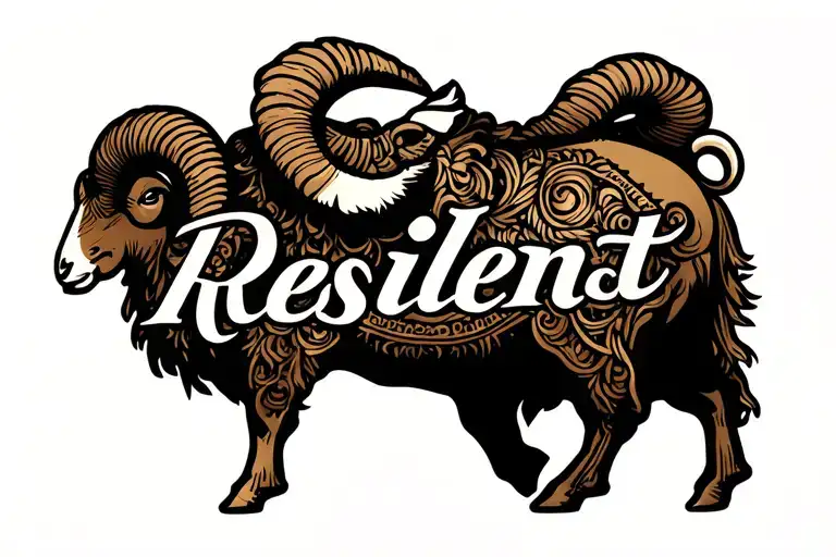 Resilient written on skin incopereted with a Ram  tattoo design idea