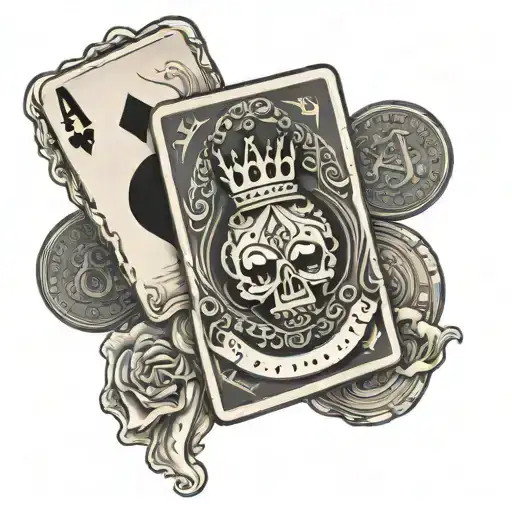 Tattoo of king of hearts and ace of spades with a stack coins tattoo design idea