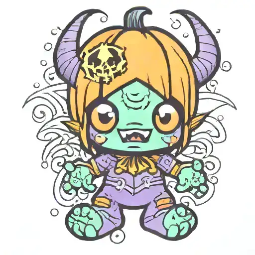 kawaii Halloween monster tattoo design idea