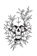 viking skull and bones flower hell barbed wire tattoo design idea