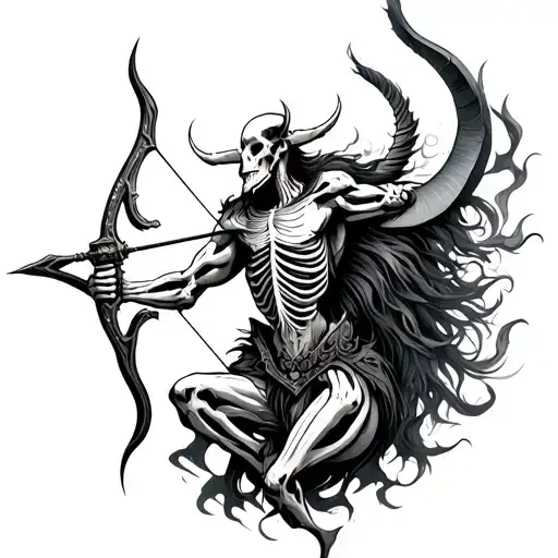 Dark fantasy tattoo design of a skeletal centaur archer tattoo design idea