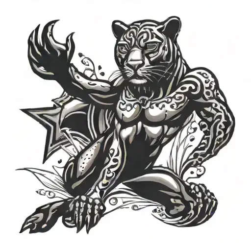 Tattoo design of aquarius star sign mixed with a black panther in memory of my father tattoo design idea