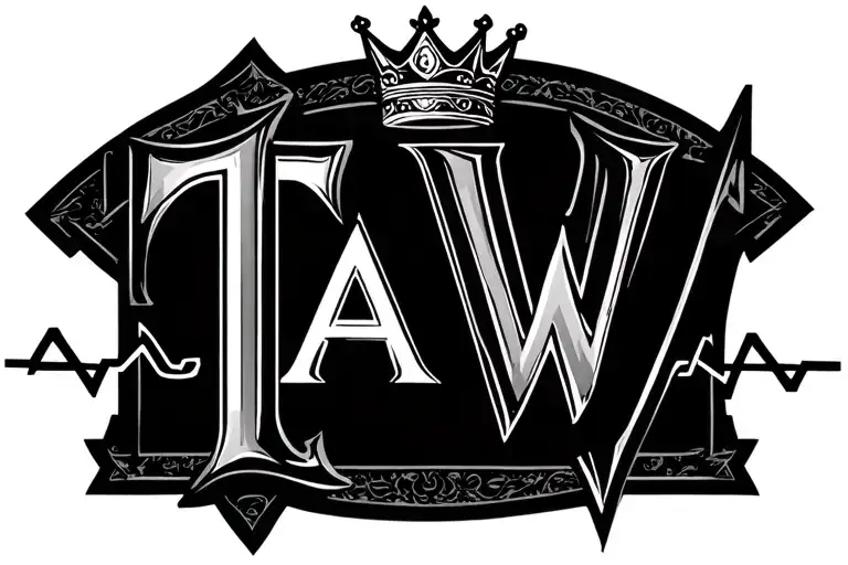letter T A W incorporated with crown and ekg line tattoo design idea