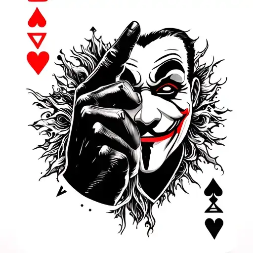 Vendetta holding joker card tattoo design idea