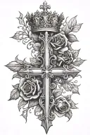 chrome hearts cross with slight roses and crown of thorns tattoo design idea