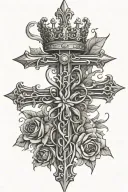 chrome hearts cross with slight roses and crown of thorns tattoo design idea